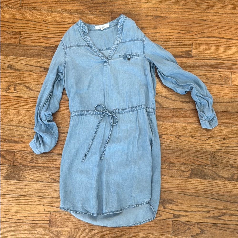 Light Wash Tunic Dress with Tie Waist